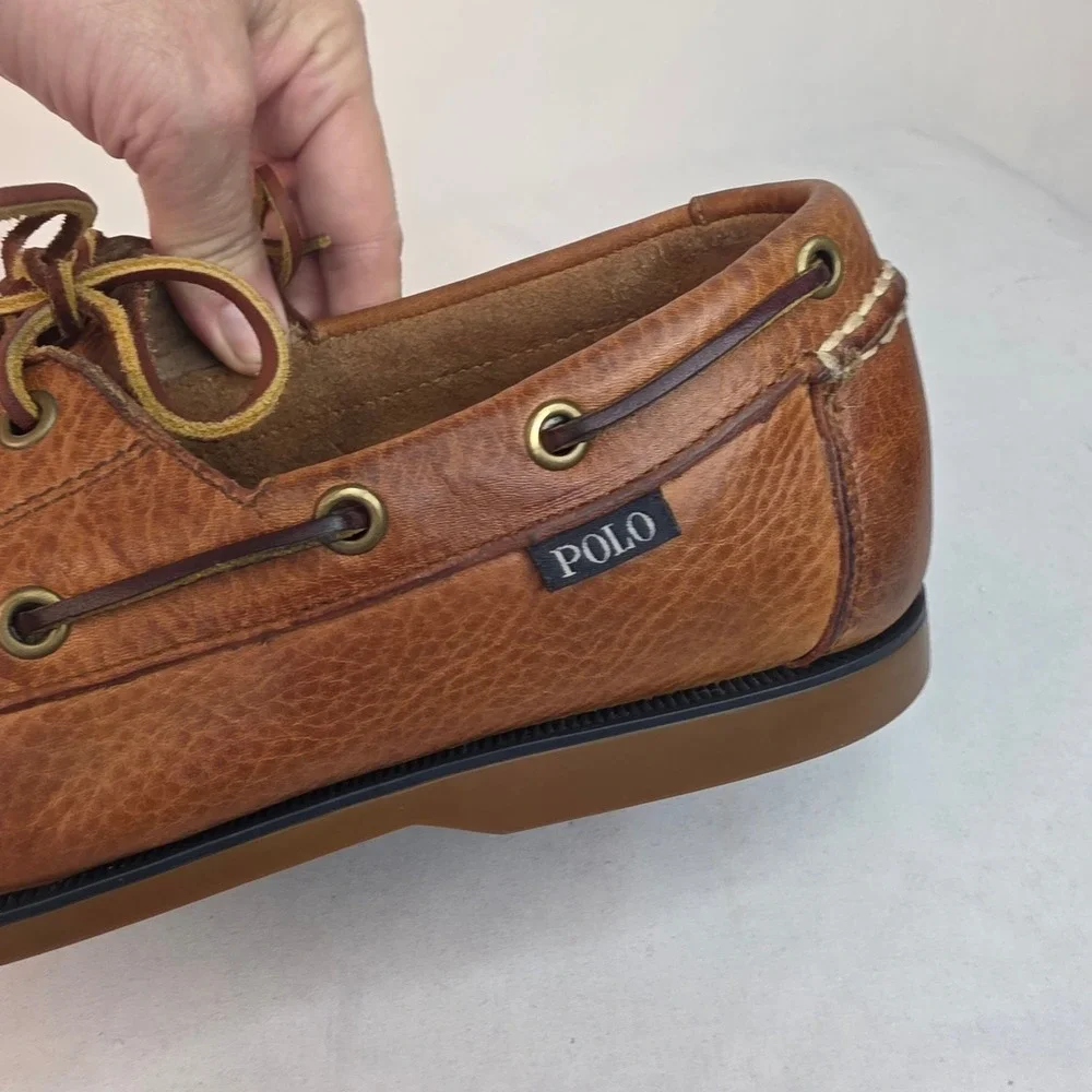 Polo Ralph Lauren Bienne Mens Brown Leather Boat Shoes Loafers 10D